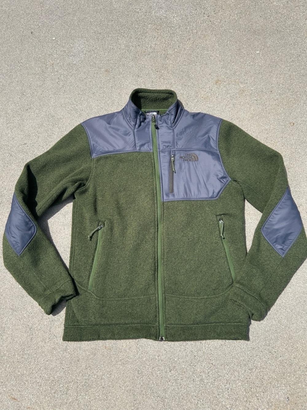 THE NORTH FACE FULL ZIP DENALI JACKET OLIVE GREEN GRAY MENS SIZE SMALL